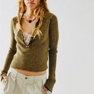 Olive V-Neck Women's Sweater